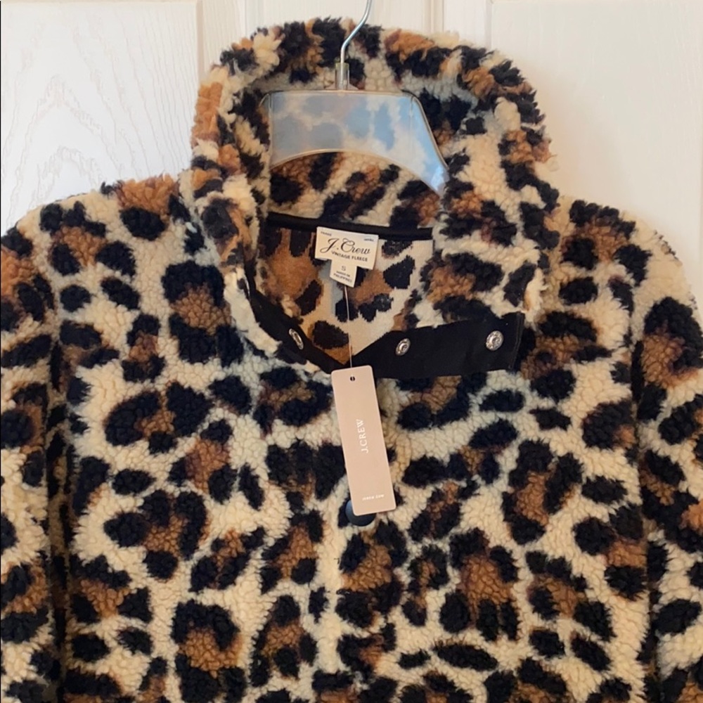 J Crew snap-collar, leopard print Sherpa; size S - Picture 11 of 13